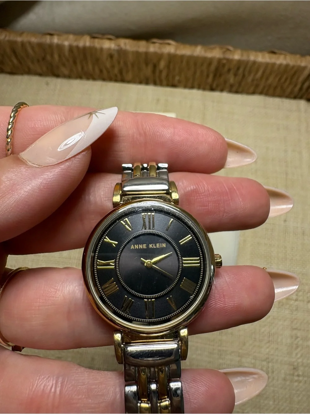 Anne Klein AK-2145 Two Tone Black Dial Women’s Watch New w/ Box Tags